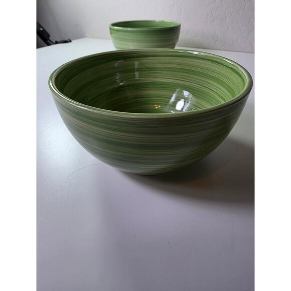 TABLETOPS GALLERY Green Swirl MONTEREY Soup Cereal Bowl Set of 2 - Picture 3 of 9